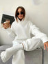 Solid Long Sleeve Hoodie & High Waist Slant Pockets Jogger Pants Set
