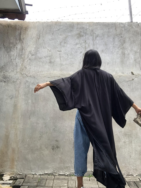 Solid Long Sleeve Loose Swim Robe Beach Cover Up Coat