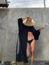 Solid Long Sleeve Loose Swim Robe Beach Cover Up Coat
