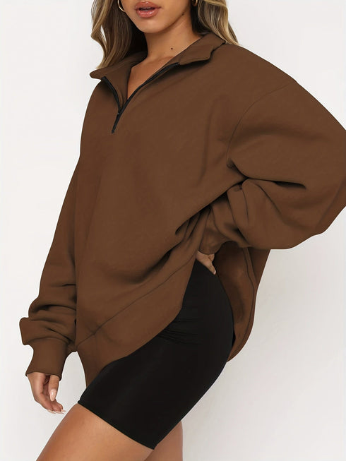 Solid Oversize Zipper Long Sleeve Pullover Basic Hoodie