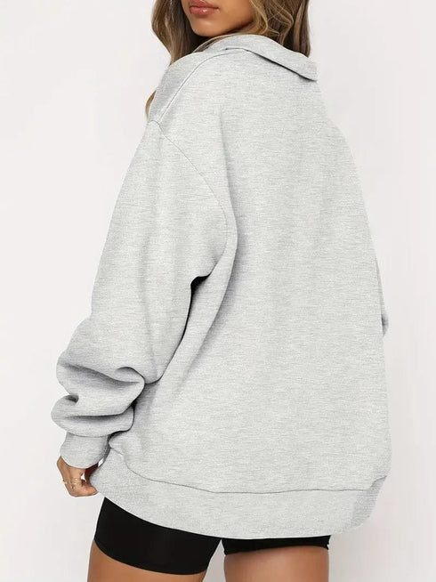 Solid Oversize Zipper Long Sleeve Pullover Basic Hoodie