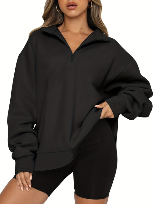 Solid Oversize Zipper Long Sleeve Pullover Basic Hoodie