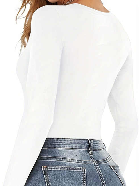 Solid Plunging V-Neck Long Sleeve One-Piece Jumpsuit