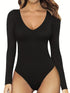 Solid Plunging V-Neck Long Sleeve One-Piece Jumpsuit