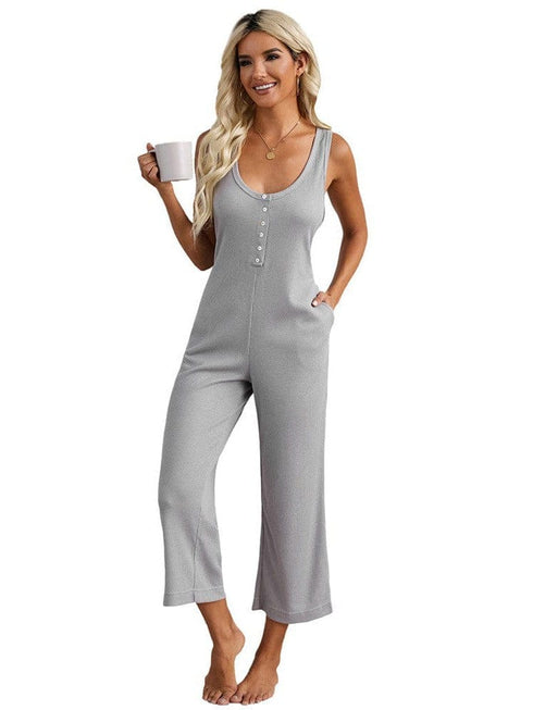 Solid Pocket Wide Leg Casual Jumpsuit