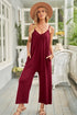 Solid Pocket Wide Leg Casual Jumpsuit