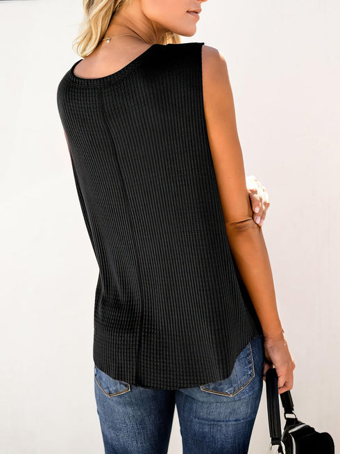 Solid Round Neck Sleeveless Top Vest