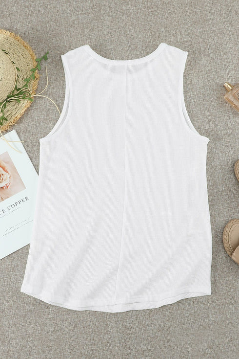 Solid Round Neck Sleeveless Top Vest