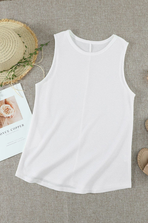 Solid Round Neck Sleeveless Top Vest
