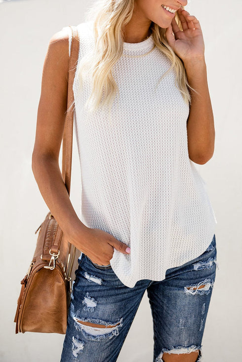Solid Round Neck Sleeveless Top Vest