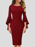 Solid Ruffle Sleeve Slim Fit Dress
