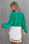 Solid Ruffled V-Neck Long Sleeve Blouse