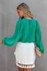 Solid Ruffled V-Neck Long Sleeve Blouse