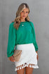 Solid Ruffled V-Neck Long Sleeve Blouse