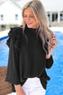 Solid Ruffled V-Neck Long Sleeve Blouse