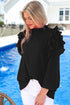 Solid Ruffled V-Neck Long Sleeve Blouse