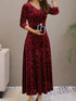 Solid Stylish V-Neck Flared Long Sleeve Maxi Dress