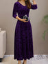 Solid Stylish V-Neck Flared Long Sleeve Maxi Dress