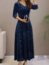 Solid Stylish V-Neck Flared Long Sleeve Maxi Dress