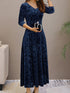 Solid Stylish V-Neck Flared Long Sleeve Maxi Dress