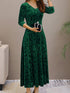 Solid Stylish V-Neck Flared Long Sleeve Maxi Dress
