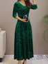 Solid Stylish V-Neck Flared Long Sleeve Maxi Dress