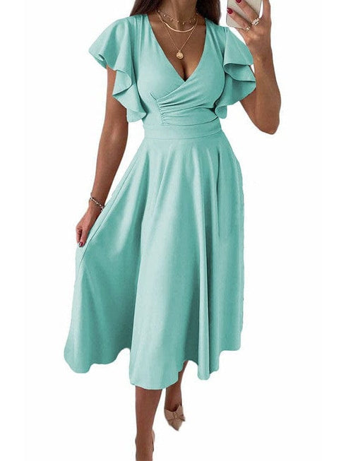 Solid Tie Pocket Long Sleeve Dress