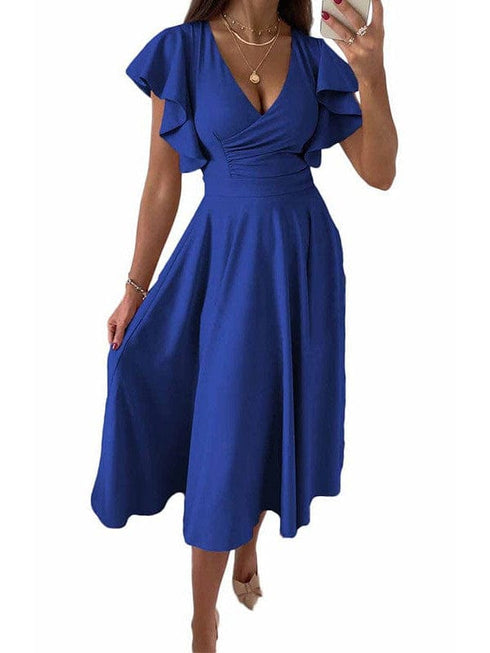 Solid Tie Pocket Long Sleeve Dress