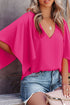 Solid V Neck Bell Sleeve Loose Casual T-Shirt