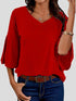 Solid V-Neck Flared Sleeve T-Shirt - Cape - Batwing - Scoop - Jewel - Closed