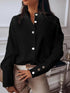 Solid V Neck Long Sleeves Metal Buttons Blouse
