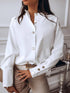 Solid V Neck Long Sleeves Metal Buttons Blouse