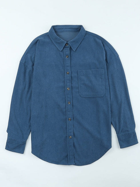 Solid V Neck Long Sleeves Metal Buttons Blouse