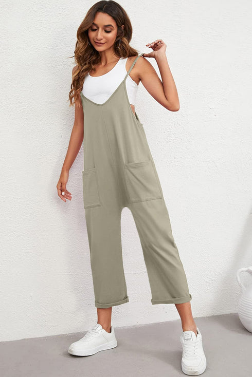 Solid Wide-Leg Spaghetti Strap Casual Jumpsuit