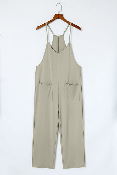 Solid Wide-Leg Spaghetti Strap Casual Jumpsuit