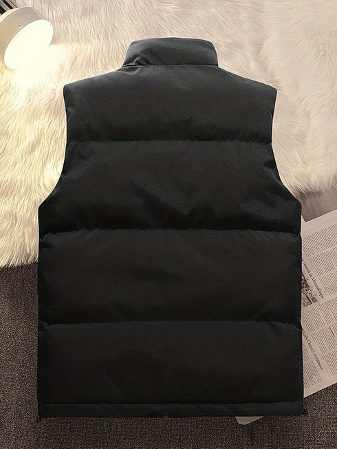 Solid Zipper Sleeveless Winter Warm Vest Jacket