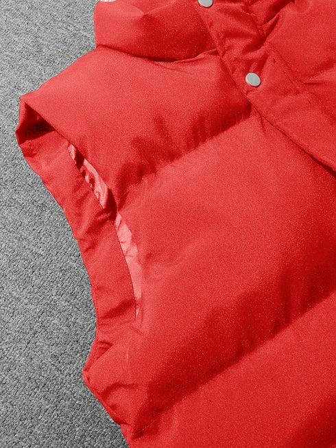 Solid Zipper Sleeveless Winter Warm Vest Jacket