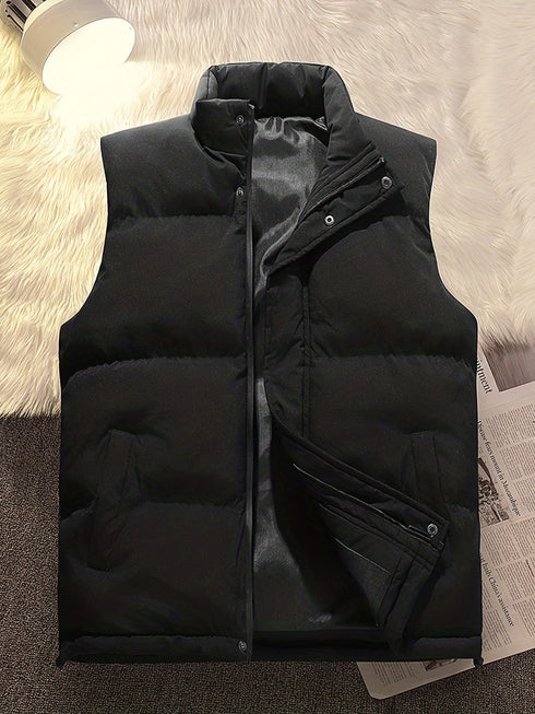 Solid Zipper Sleeveless Winter Warm Vest Jacket