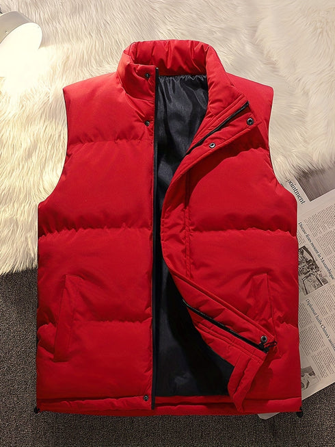 Solid Zipper Sleeveless Winter Warm Vest Jacket