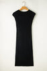 Sophisticated Black Textured Midi Dress with Twist Front Detail