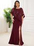 Sophisticated Lace Sequin Mother Dress with Floor-Length Cape