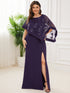 Sophisticated Lace Sequin Mother Dress with Floor-Length Cape