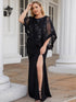 Sophisticated Lace Sequin Mother Dress with Floor-Length Cape