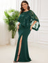 Sophisticated Lace Sequin Mother Dress with Floor-Length Cape