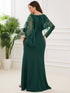 Sophisticated Lace Sequin Mother Dress with Floor-Length Cape