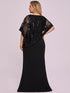 Sophisticated Lace Sequin Mother Dress with Floor-Length Cape
