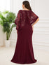 Sophisticated Lace Sequin Mother Dress with Floor-Length Cape