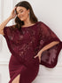 Sophisticated Lace Sequin Mother Dress with Floor-Length Cape