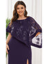 Sophisticated Lace Sequin Mother Dress with Floor-Length Cape