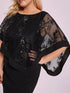Sophisticated Lace Sequin Mother Dress with Floor-Length Cape